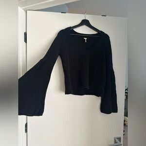 Free people black, cropped belle sleeve sweater